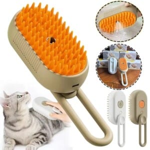 Cat Steam Hair Removal Brush – 3-in-1 grooming tool for cats & dogs, featuring a spray function and soft silicone teeth.