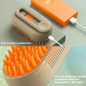  Cat Steam Hair Removal Brush – 3-in-1 grooming tool for cats & dogs, featuring a spray function and soft silicone teeth.