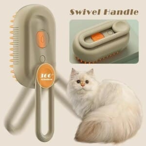 Cat Steam Hair Removal Brush – 3-in-1 grooming tool for cats & dogs, featuring a spray function and soft silicone teeth.