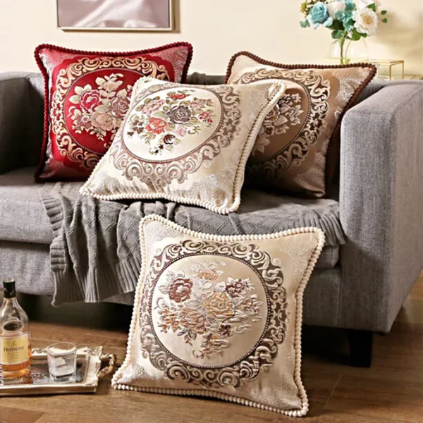Elegant floral cushion with classic-inspired embroidery, adding a touch of luxury and comfort to any room.