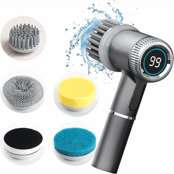 Cordless Electric Spin Scrubber – Waterproof Bathroom Scrubber with 3 Speeds and 5 Brush Heads