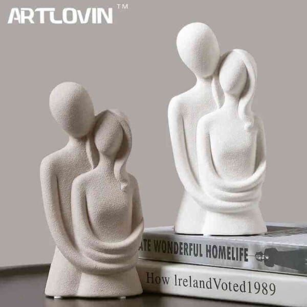 Nordic Abstract Couple Sculpture – Elegant Frosted Ceramic Decor - Image 2