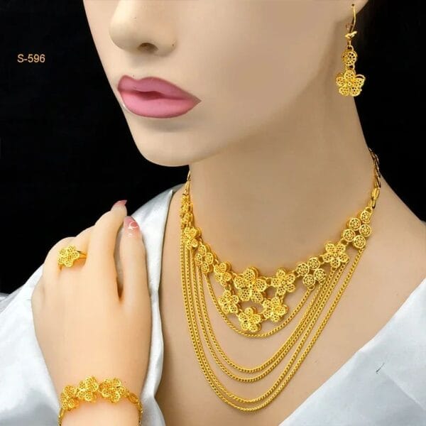 Luxury Charm Necklace Set – 24k Gold Plated Bridal Jewelry for Elegant Women