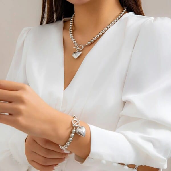 Gold Beads Jewelry Set for Women 2Pcs Gold Color - Image 3