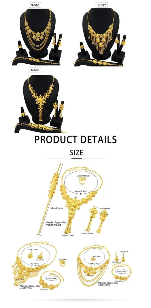 Luxury Charm Necklace Set – 24k Gold Plated Bridal Jewelry for Elegant Women