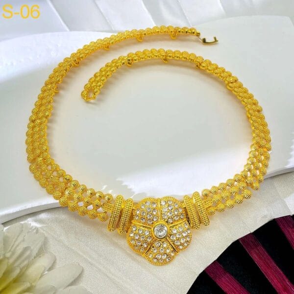 Elegant 24k Gold Wedding Jewelry Set for Women with Big Pendant Necklace, Earrings, Bracelet, and Ring