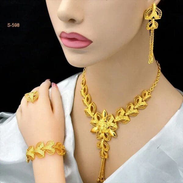 Luxury Charm Necklace Set – 24k Gold Plated Bridal Jewelry - Image 4