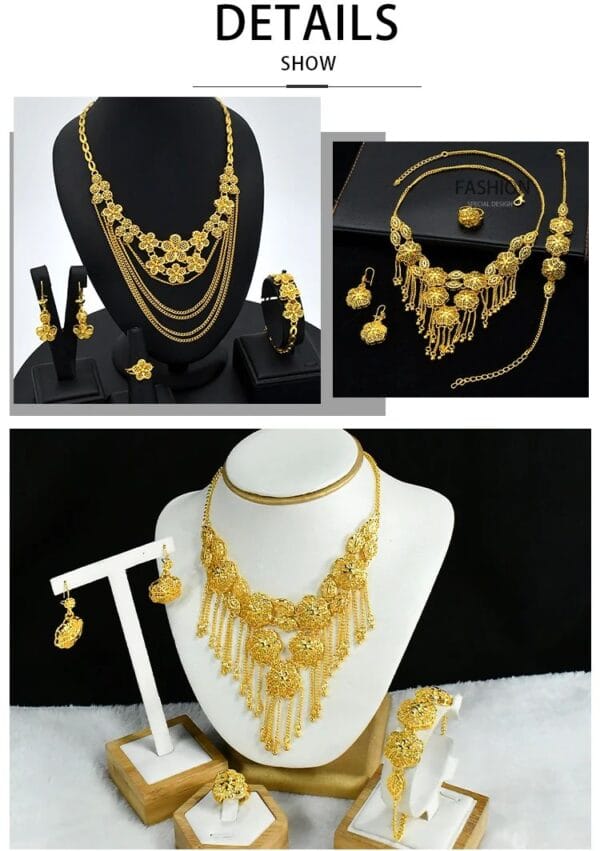 Luxury Charm Necklace Set – 24k Gold Plated Bridal Jewelry for Elegant Women