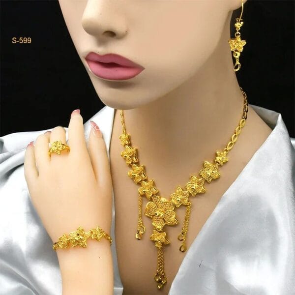 Luxury Charm Necklace Set – 24k Gold Plated Bridal Jewelry for Elegant Women