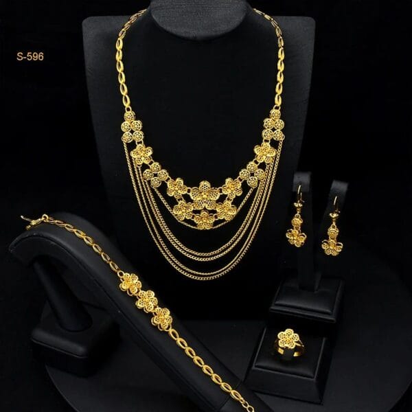 Luxury Charm Necklace Set – 24k Gold Plated Bridal Jewelry for Elegant Women