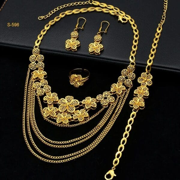 Luxury Charm Necklace Set – 24k Gold Plated Bridal Jewelry for Elegant Women