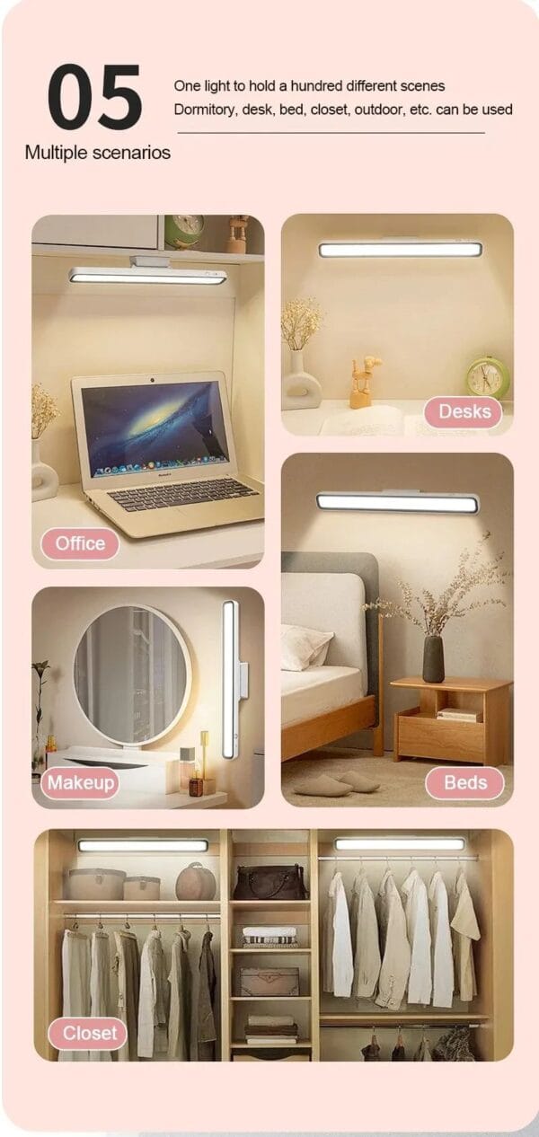 Magnetic rechargeable desk lamp with touch control, stepless dimming, and adjustable angles for versatile lighting solutions