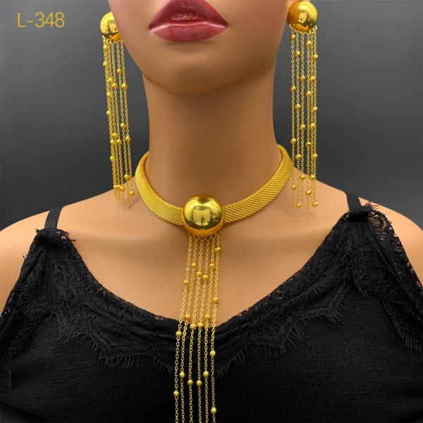 African 24K Tassel Necklace – luxury jewelry set for women featuring a radiant 24K gold finish and elegant tassel design.