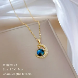 Light Luxury Star Necklace – a gold-plated titanium necklace with a celestial star and moon pendant, exuding modern elegance and cosmic charm.