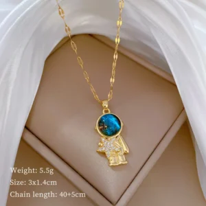 Light Luxury Star Necklace – a gold-plated titanium necklace with a celestial star and moon pendant, exuding modern elegance and cosmic charm.