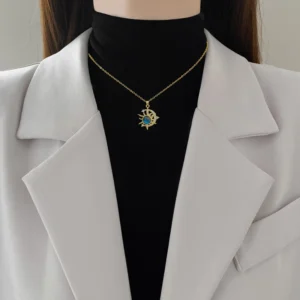 Light Luxury Star Necklace – a gold-plated titanium necklace with a celestial star and moon pendant, exuding modern elegance and cosmic charm.