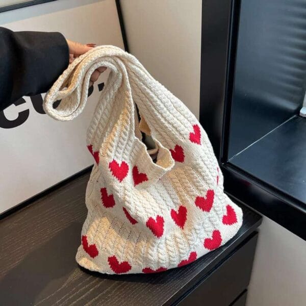 Elegant Summer Woven Bag with soft cotton knit, dual handles, and open casual tote design