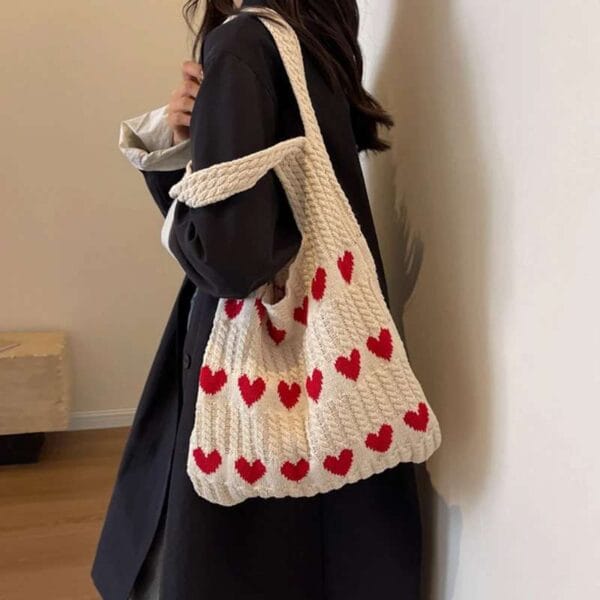 Elegant Summer Woven Bag with soft cotton knit, dual handles, and open casual tote design