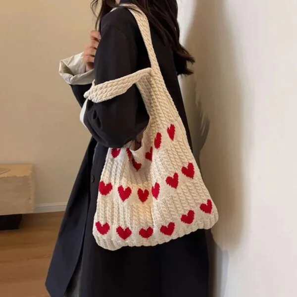 Elegant Summer Woven Bag with soft cotton knit, dual handles, and open casual tote design