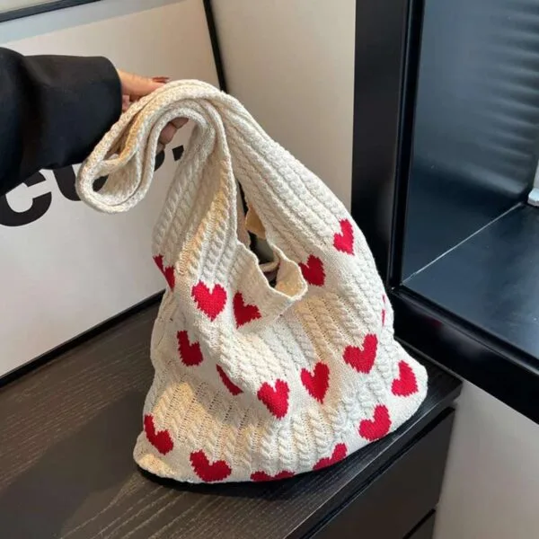 Elegant Summer Woven Bag with soft cotton knit, dual handles, and open casual tote design