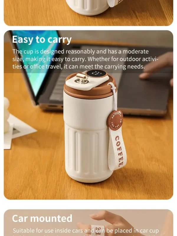 Smart Thermos Display Bottle with temperature screen and sleek silver design