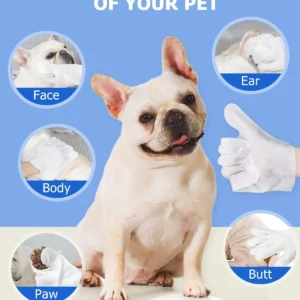Glove-shaped pet cleaning wipes for cats and dogs, ideal for paws and fur care.
