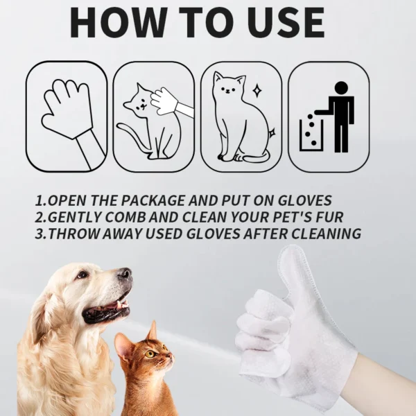 Glove-shaped pet cleaning wipes for cats and dogs, ideal for paws and fur care.